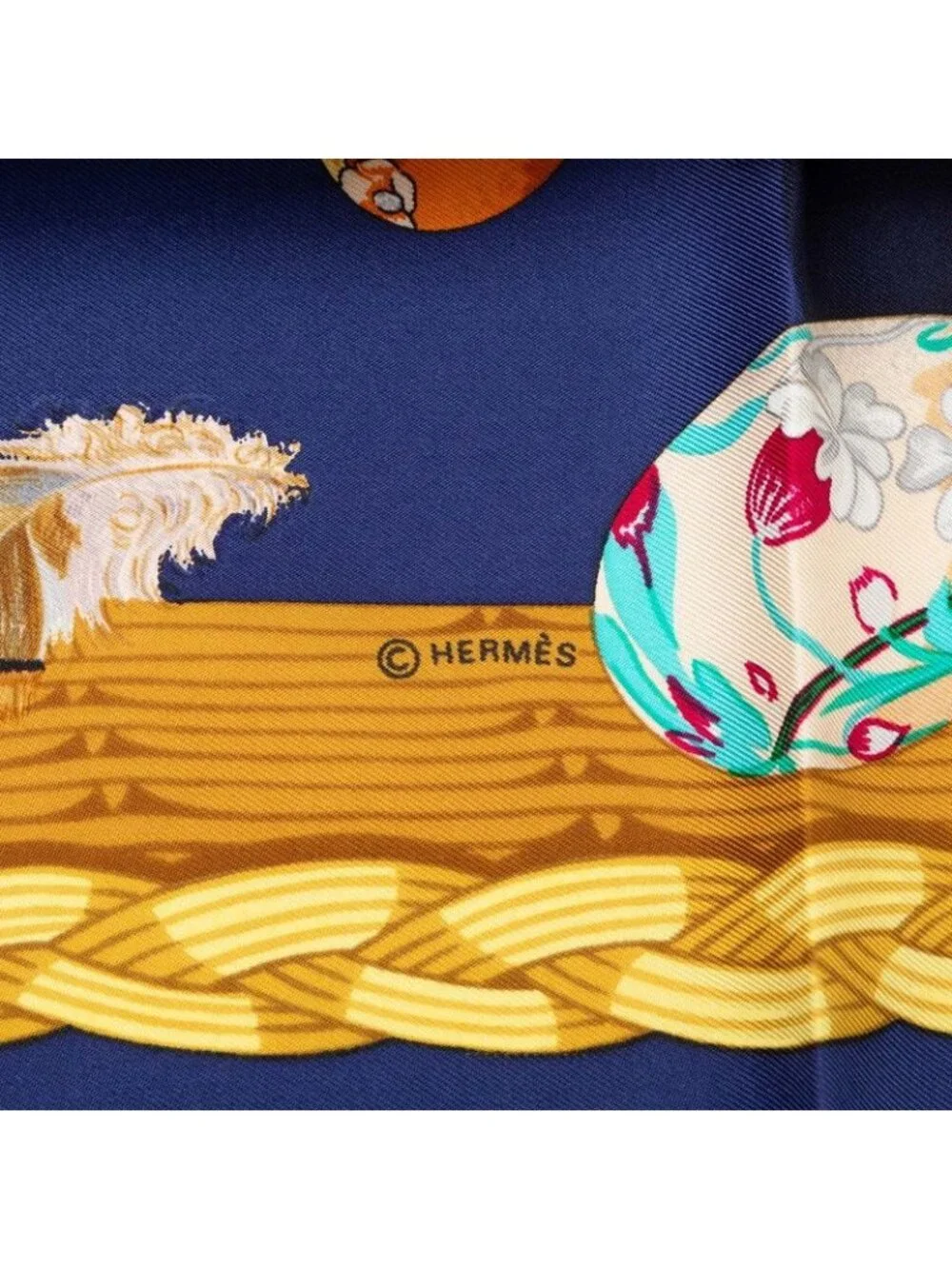 Hermes Carre 90 Couvee D'hermes Egg Scarf Navy Multicolor Silk